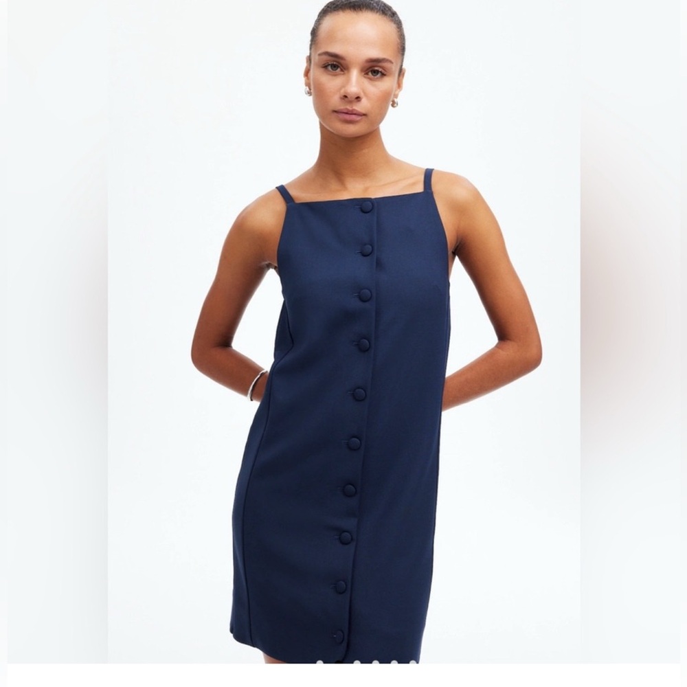 NWT Madewell Navy High Neck Wool Blend Button-Down Dress